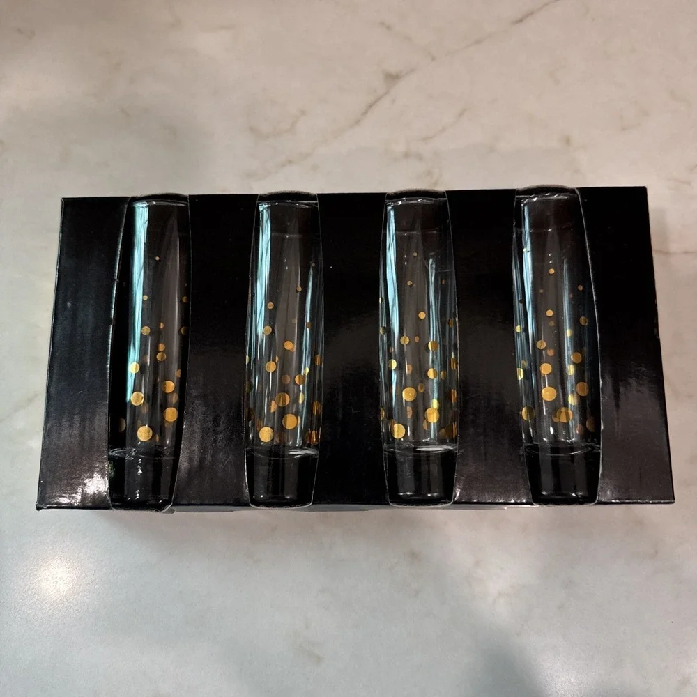 TABLA Home Set of 4‎ Tall Shooters clear w/ Gold Dots NEW IN BOX